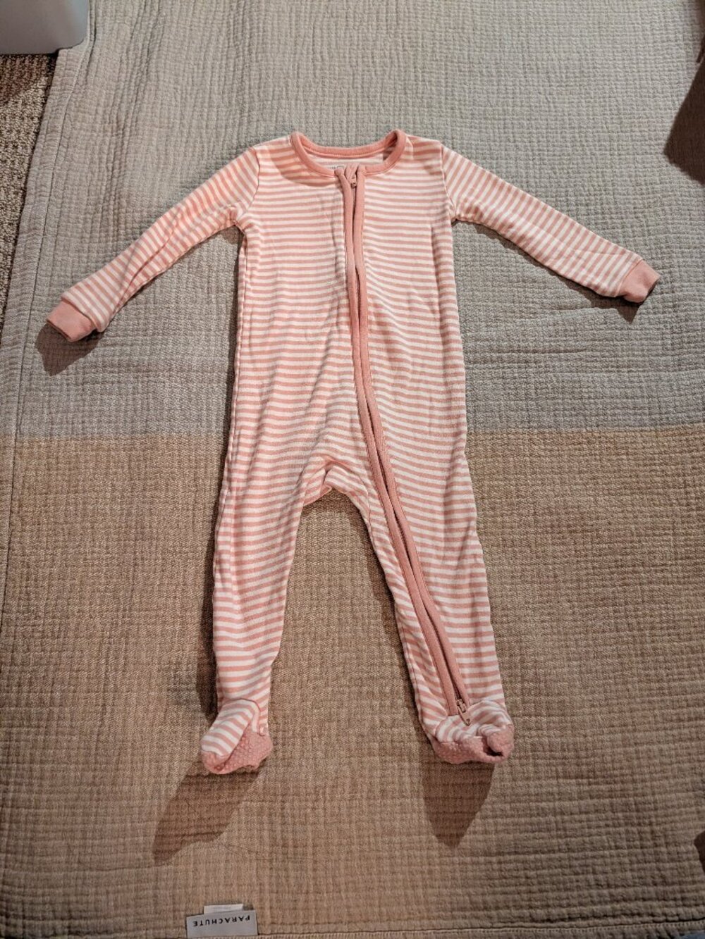 Colored Organics Peyton Zipper Footed Sleeper, blush stripe, 6-12M